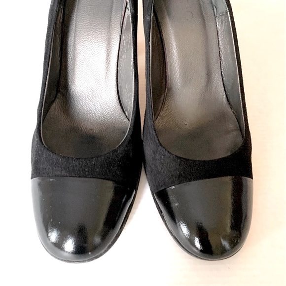 Black real suede shoes with black patent leather  capped toe & leather heels 40 - Picture 4 of 16